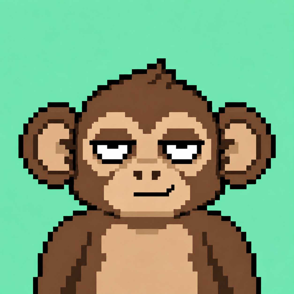 Original brown monkey with round side ears, a tan face and white half-closed eyes